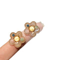 Korean Sweet Yellow Flower Stud Earrings With Faux Pearl Floral Design For Women view 5