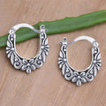 Antique Silver U Shaped Flower Texture Metal Ear Cuffs For Women, Vintage Distressed Ear Jewelry Earrings view 1