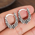 Antique Silver U Shaped Flower Texture Metal Ear Cuffs For Women, Vintage Distressed Ear Jewelry Earrings view 2