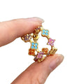 Copper Zircon Flower Hoop Earrings With Silver Pins, Vintage Light Luxury Commuter Style view 5