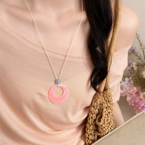 Summer Island Old Money Acrylic Round Pendant Leather Cord Sweater Necklace For Women