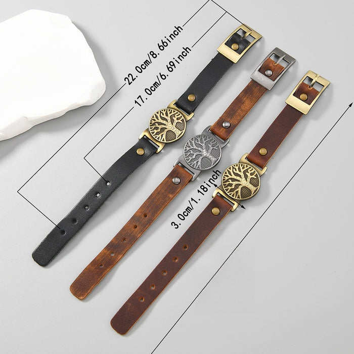 Simple Vintage Tree Of Life Cowhide Leather Bracelet, Creative Adjustable Unisex Fashion Jewelry