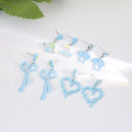 Elegant Sweet Blue Enamel Alloy Bowknot Heart Flower Cat Pearl Stud Dangle Drop Earrings view 3