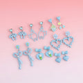Elegant Sweet Blue Enamel Alloy Bowknot Heart Flower Cat Pearl Stud Dangle Drop Earrings view 1