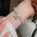 Elegant Butterfly Zircon Bangle With Faux Pearl Rose Charm Light Luxury Women's Bracelet view 2