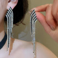 Copper Rhinestone Rhombus Tassel Drop Earrings, Dark European Luxury Style view 3