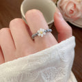 Fresh Seed Bead Flower Elastic Ring For Women view 3