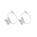 Copper Zircon Hollow Flower Butterfly Hoop Earrings, Elegant Minimalist OL Style Dangle Jewelry view 5