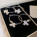 Copper Zircon Hollow Flower Butterfly Hoop Earrings, Elegant Minimalist OL Style Dangle Jewelry view 4