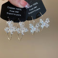 Copper Zircon Hollow Flower Butterfly Hoop Earrings, Elegant Minimalist OL Style Dangle Jewelry view 2