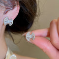 18K Gold Plated Copper Zircon Fan Triangle Stud Earrings With Silver Posts For Women view 3
