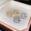 18K Gold Plated Copper Zircon Fan Triangle Stud Earrings With Silver Posts For Women view 4
