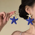 Blue Woven Starfish Drop Earrings Alloy Silver Needle Beach Vacation Statement Jewelry view 1