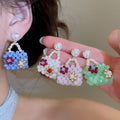 Dopamine Beaded Faux Pearl Flower Stud Earrings Sweet Elegant Light Luxury Niche Jewelry view 2