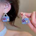 Dopamine Beaded Faux Pearl Flower Stud Earrings Sweet Elegant Light Luxury Niche Jewelry view 4