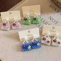 Dopamine Beaded Faux Pearl Flower Stud Earrings Sweet Elegant Light Luxury Niche Jewelry view 1