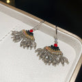 Vintage Ethnic Copper Zircon Geometric Rice Bead Tassel Drop Earrings Light Luxury Niche Style Ear Jewelry view 4