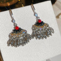 Vintage Ethnic Copper Zircon Geometric Rice Bead Tassel Drop Earrings Light Luxury Niche Style Ear Jewelry view 2