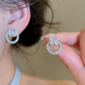 Copper Zircon Butterfly Round Stud Earrings, Delicate Petite Light Luxury Insect Design view 1