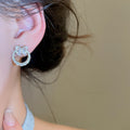 Copper Zircon Butterfly Round Stud Earrings, Delicate Petite Light Luxury Insect Design view 3