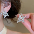 Light Luxury Star Zircon Faux Pearl Stud Earrings With Silver Needle For Women view 4