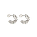 Vintage C Shape Faux Pearl Zircon Stud Earrings With Silver Posts Light Luxury Geometric Jewelry view 5