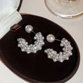 Vintage C Shape Faux Pearl Zircon Stud Earrings With Silver Posts Light Luxury Geometric Jewelry view 1