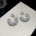 Vintage C Shape Faux Pearl Zircon Stud Earrings With Silver Posts Light Luxury Geometric Jewelry view 3