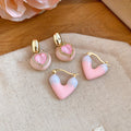 Pink Rhinestone Heart Peach Copper Stud Earrings Sweet Niche Light Luxury Style view 3