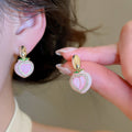 Pink Rhinestone Heart Peach Copper Stud Earrings Sweet Niche Light Luxury Style view 4
