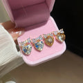 18K Gold Plated Copper Zircon Bow Heart Stud Earrings With Silver Pins Light Luxury Style view 2