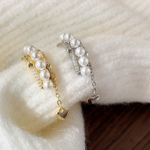 French Elegant Pearl Heart Tassel Clip-on Earrings For Women Light Luxury Cartilage Ear Cuffs