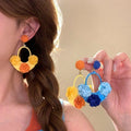 Summer Vacation Style Raffia Flower Stud Earrings With Silver Pins For Beach Resort Jewelry view 1