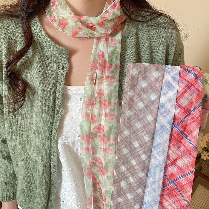 Old Money Floral Plaid Mesh Scarf Sweater Necklace Elegant Cloth Statement Jewelry