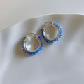 Azure Sea Breeze Artificial Crystal Geometric Circle Hoop Earrings, Playful Long Dangle Style view 3