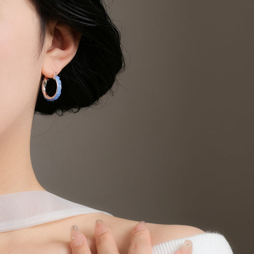 Azure Sea Breeze Artificial Crystal Geometric Circle Hoop Earrings, Playful Long Dangle Style