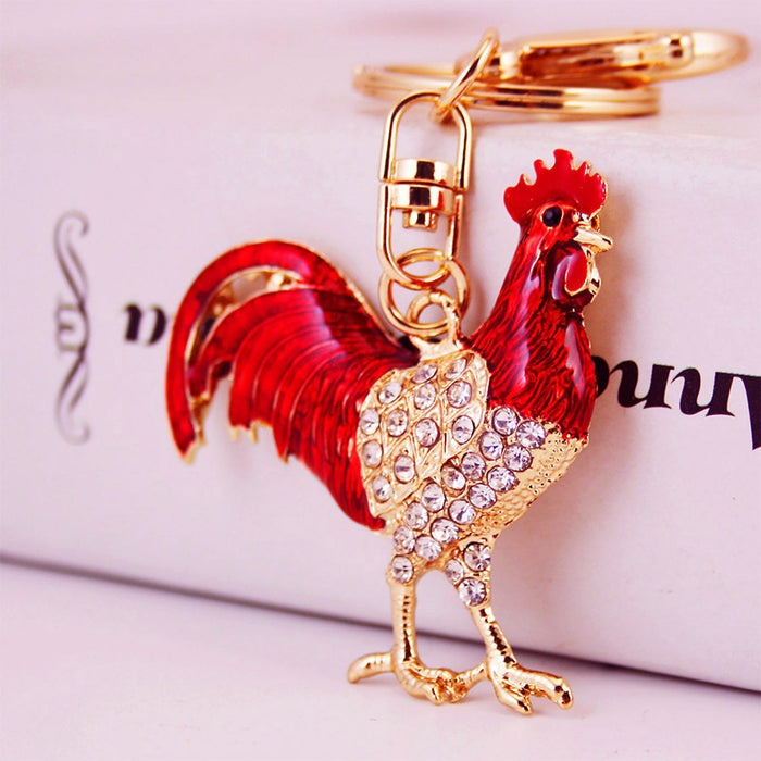 Chinese Style Enamel Rooster Keychain Metal Car Key Bag Charm Gift
