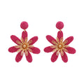 Bohemian Handmade Woven Raffia Flower Earrings Colorful Petal Studs Vacation Niche Design view 5