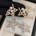 Light Luxury Hollow Star Zircon Faux Pearl Stud Earrings With Silver Needles For Women view 1