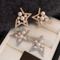 Light Luxury Hollow Star Zircon Faux Pearl Stud Earrings With Silver Needles For Women view 3