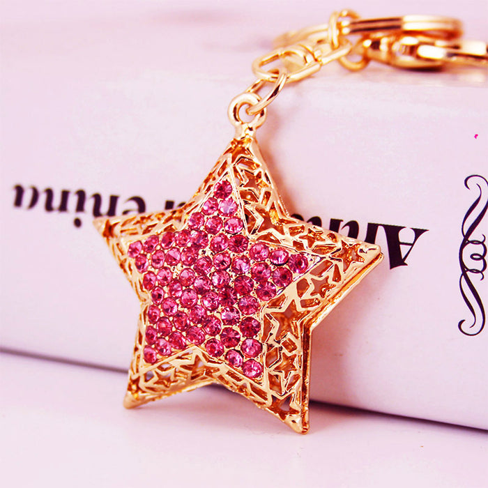 Rhinestone Five Point Star Keychain Zinc Alloy Car Key Ring Bag Charm