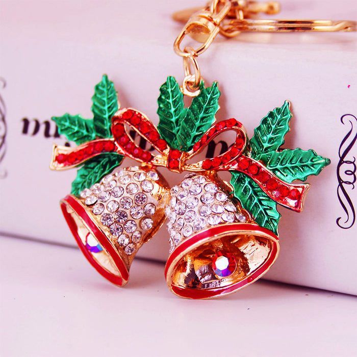 Christmas Rhinestone Bell Keychain for Car Keys and Women's Bags