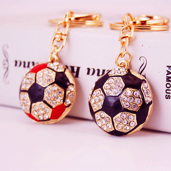 Rhinestone Soccer Ball Keychain with Gold-Tone Metal Hardware