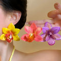 Yellow Butterfly Orchid Copper Stud Earrings For Women Vacation Style Statement Floral Jewelry view 2