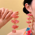 Pink Lily Of The Valley Flower Tassel Iron Drop Earrings For Beach Vacation Style view 2