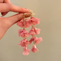 Pink Lily Of The Valley Flower Tassel Iron Drop Earrings For Beach Vacation Style view 3