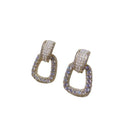 14K Gold Plated Copper Geometric Trapezoid Zircon Pearl Stud Earrings For Women view 5