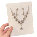 Old Money Copper Rhinestone Flower Stud Earrings Necklace Jewelry Set Elegant Court Style view 5