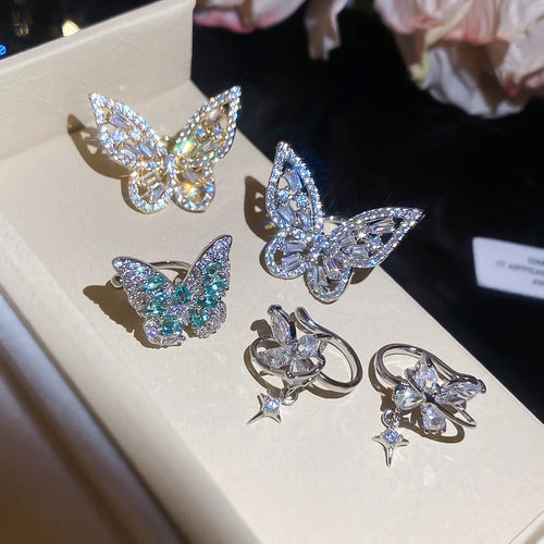 Korean Style Copper Zircon Butterfly Clip-on Earrings Elegant No Piercing Ear Cuff Jewelry