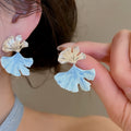 Sweet Blue Camellia Flower Faux Pearl Drop Earrings For Women Elegant Fresh Floral Jewelry view 3
